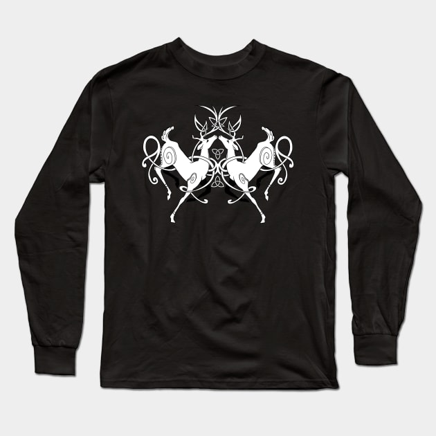 White knotwork deer Long Sleeve T-Shirt by KaijuCupcakes